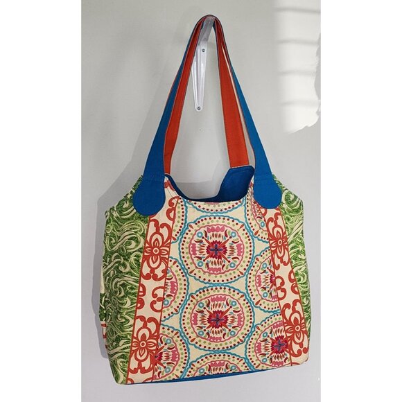 Kate McRostie Bohemian Ikat Canvas Tote Bag With Bead Accents & Multiple Pockets - Picture 3 of 6